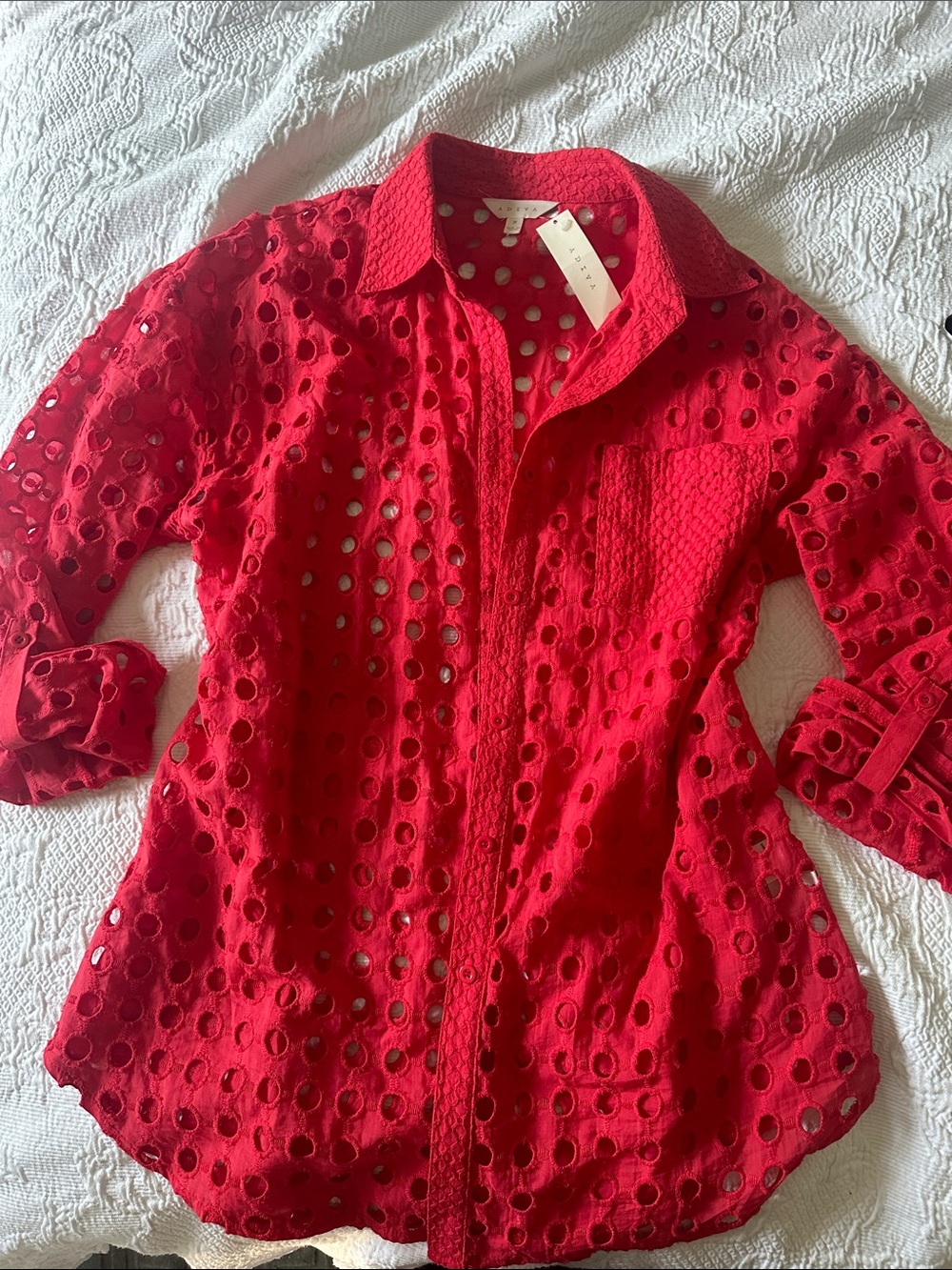 Adiva Red Eyelet Button-Down Shirt